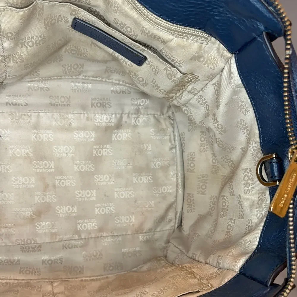 Michael Kors Bag Purse Handbag Leather Navy Hudson Medallion Flap Satchel Bag